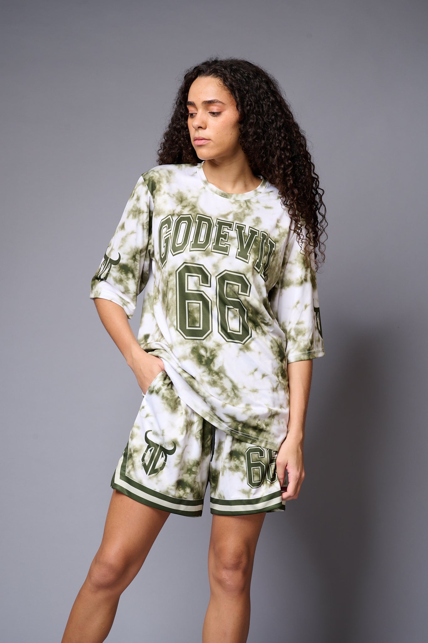 Go Devil 66 Printed Green & White Tie Dye Co-ord Set for Women - Go Devil