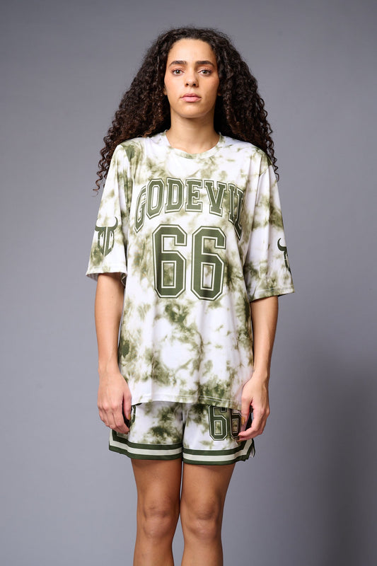 Go Devil 66 Printed Green & White Tie Dye Co-ord Set for Women - Go Devil 1365