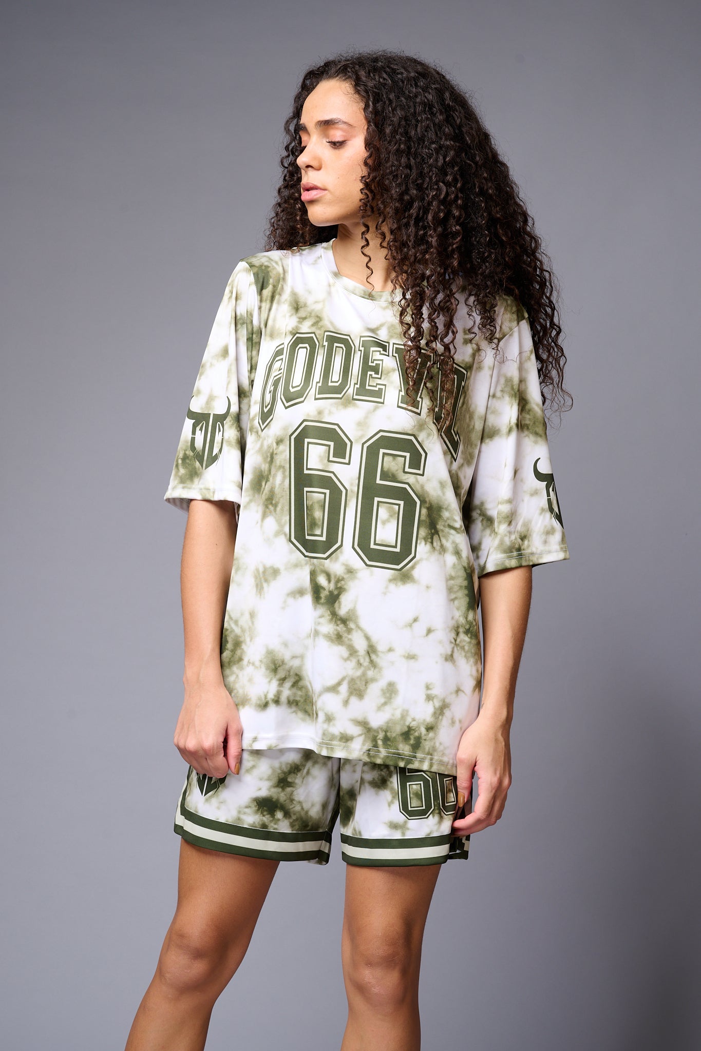 Go Devil 66 Printed Green & White Tie Dye Co-ord Set for Women - Go Devil