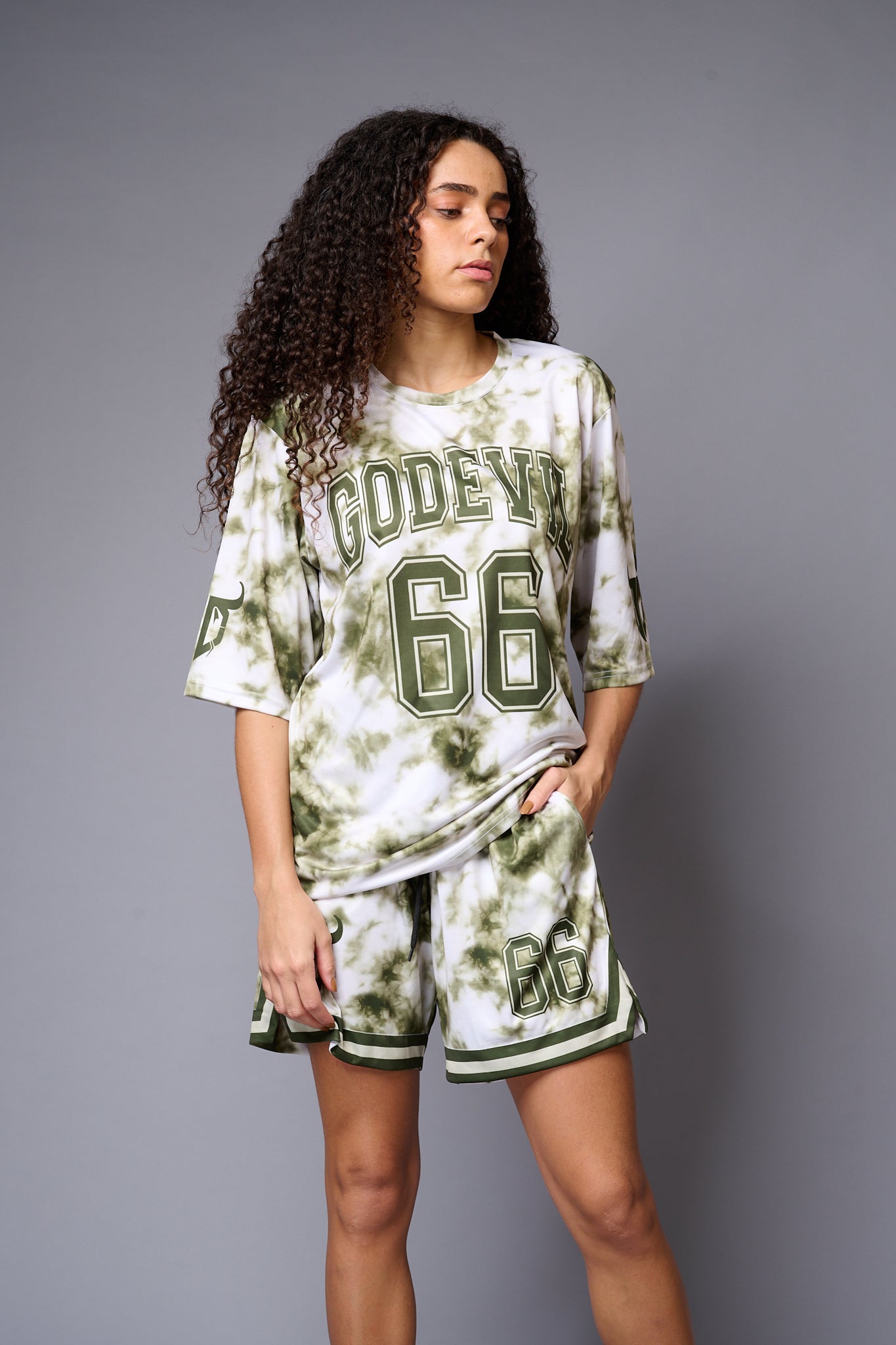 Go Devil 66 Printed Green & White Tie Dye Co-ord Set for Women - Go Devil