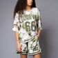 Go Devil 66 Printed Green & White Tie Dye Co-ord Set for Women - Go Devil