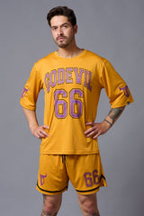 Go Devil 66 Printed Mustard Polyester Co-ord Set for Men - Go Devil