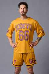 Go Devil 66 Printed Mustard Polyester Co-ord Set for Men - Go Devil