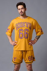 Go Devil 66 Printed Mustard Polyester Co-ord Set for Men - Go Devil