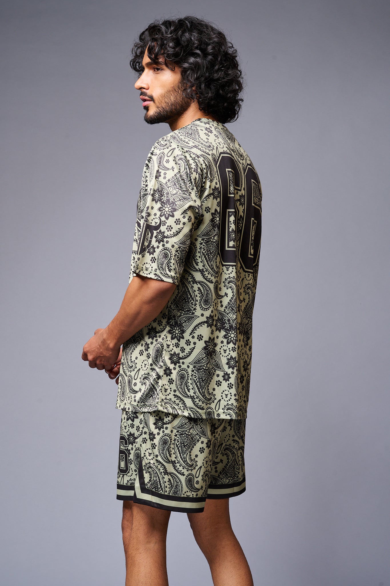Go Devil 66 Printed Paisley Green & Black Co-ord Set for Men - Go Devil