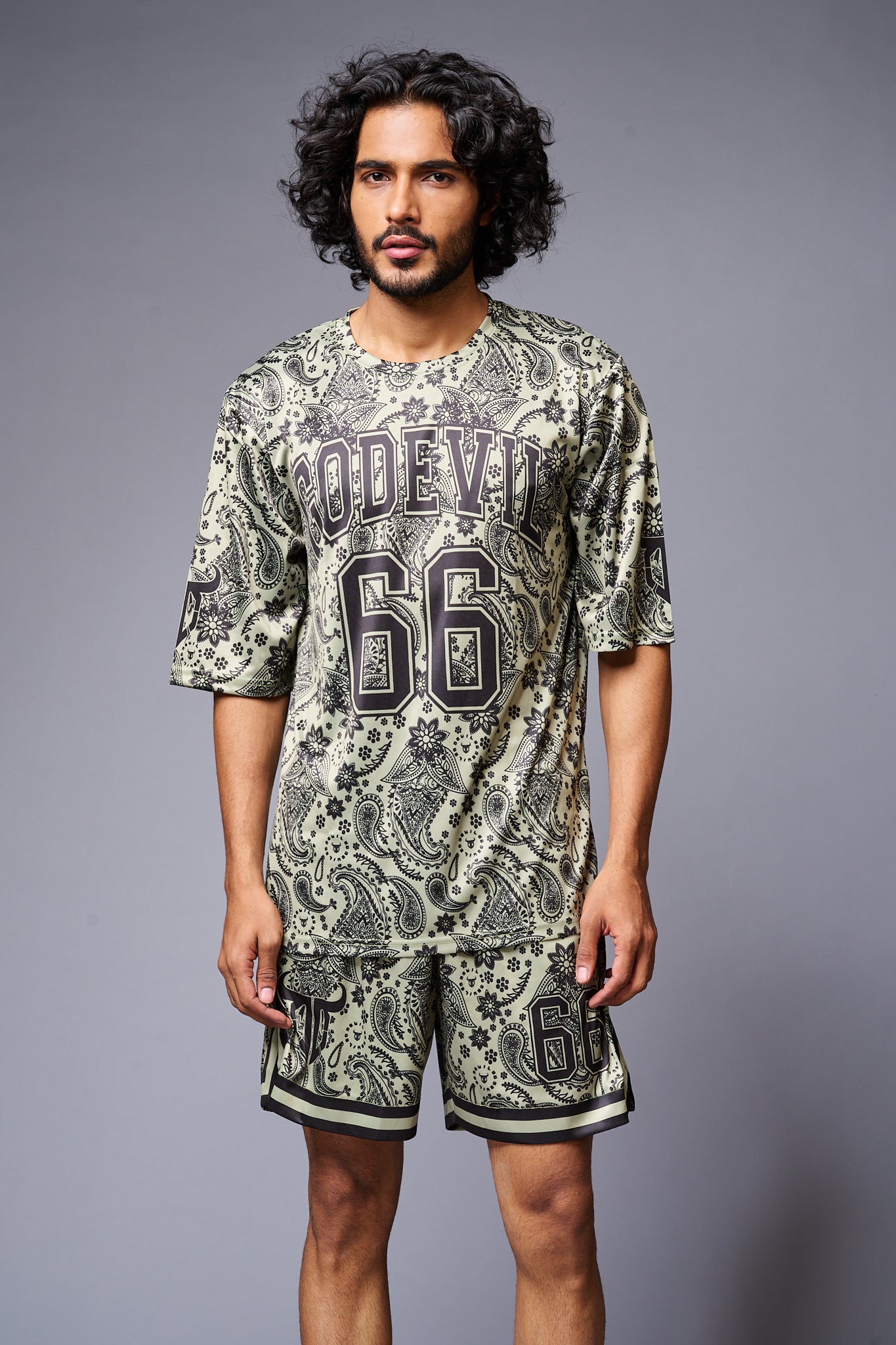 Go Devil 66 Printed Paisley Green & Black Co-ord Set for Men - Go Devil