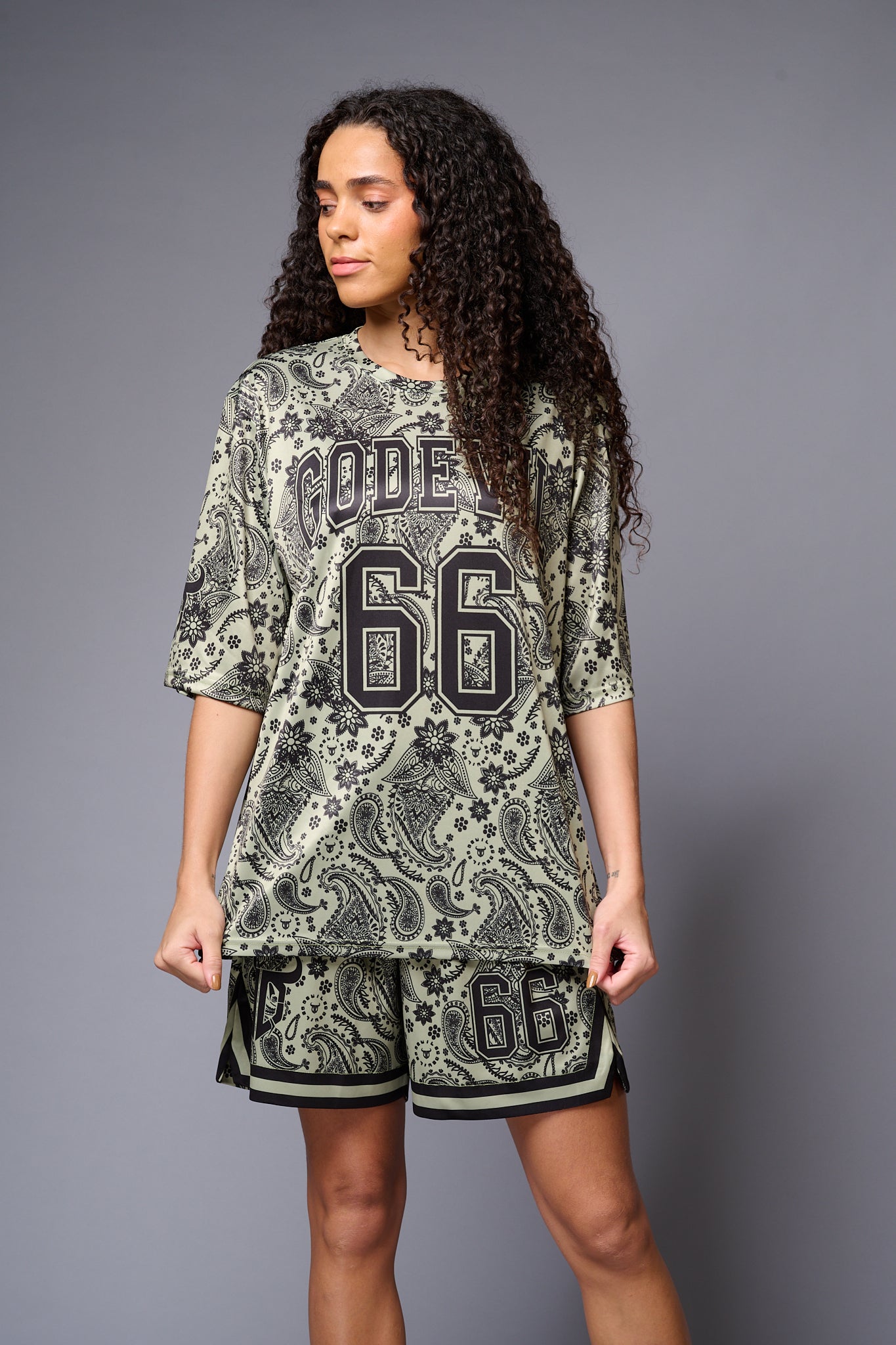 Go Devil 66 Printed Paisley Green & Black Co-ord Set for Women - Go Devil