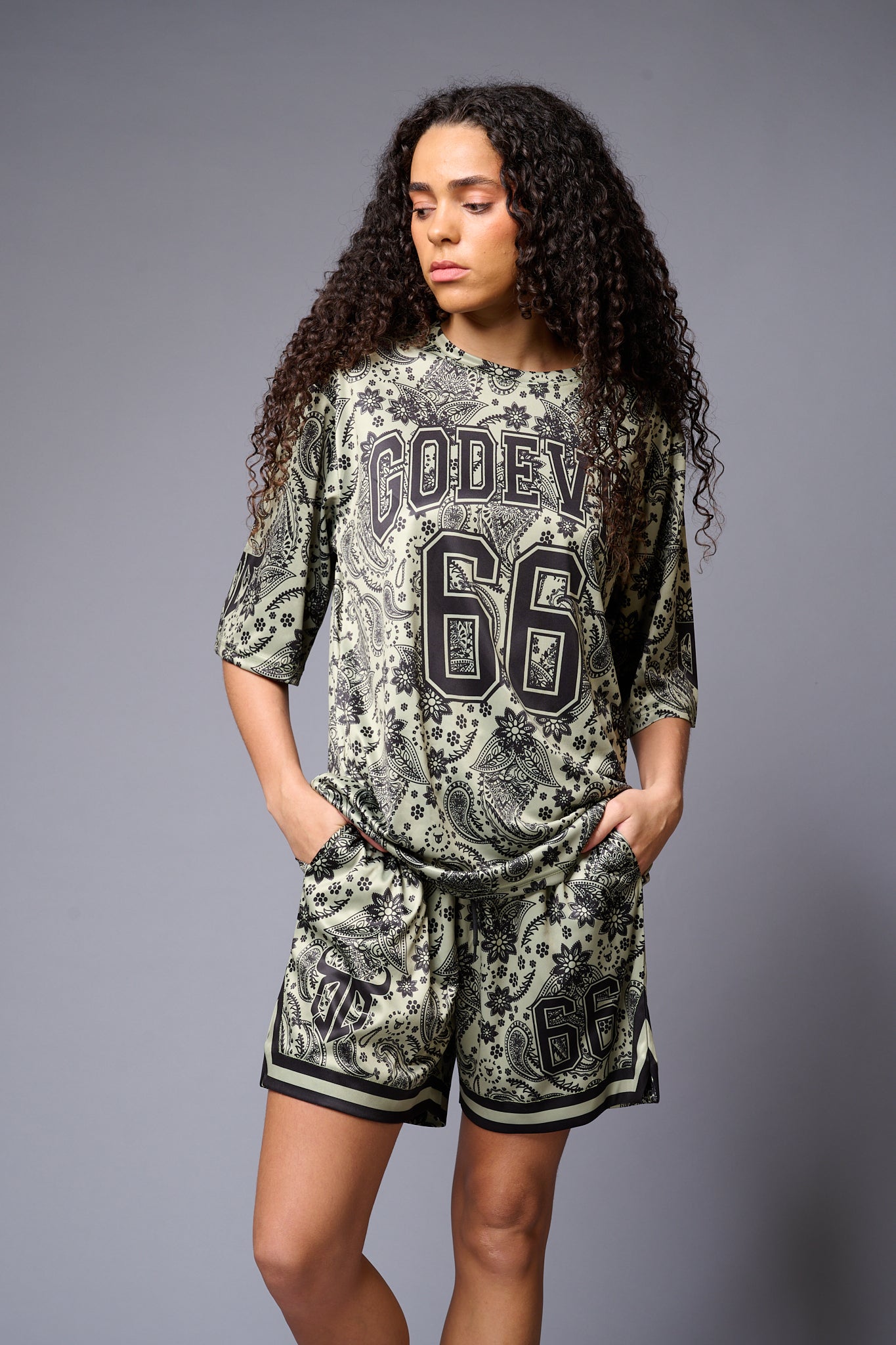 Go Devil 66 Printed Paisley Green & Black Co-ord Set for Women - Go Devil