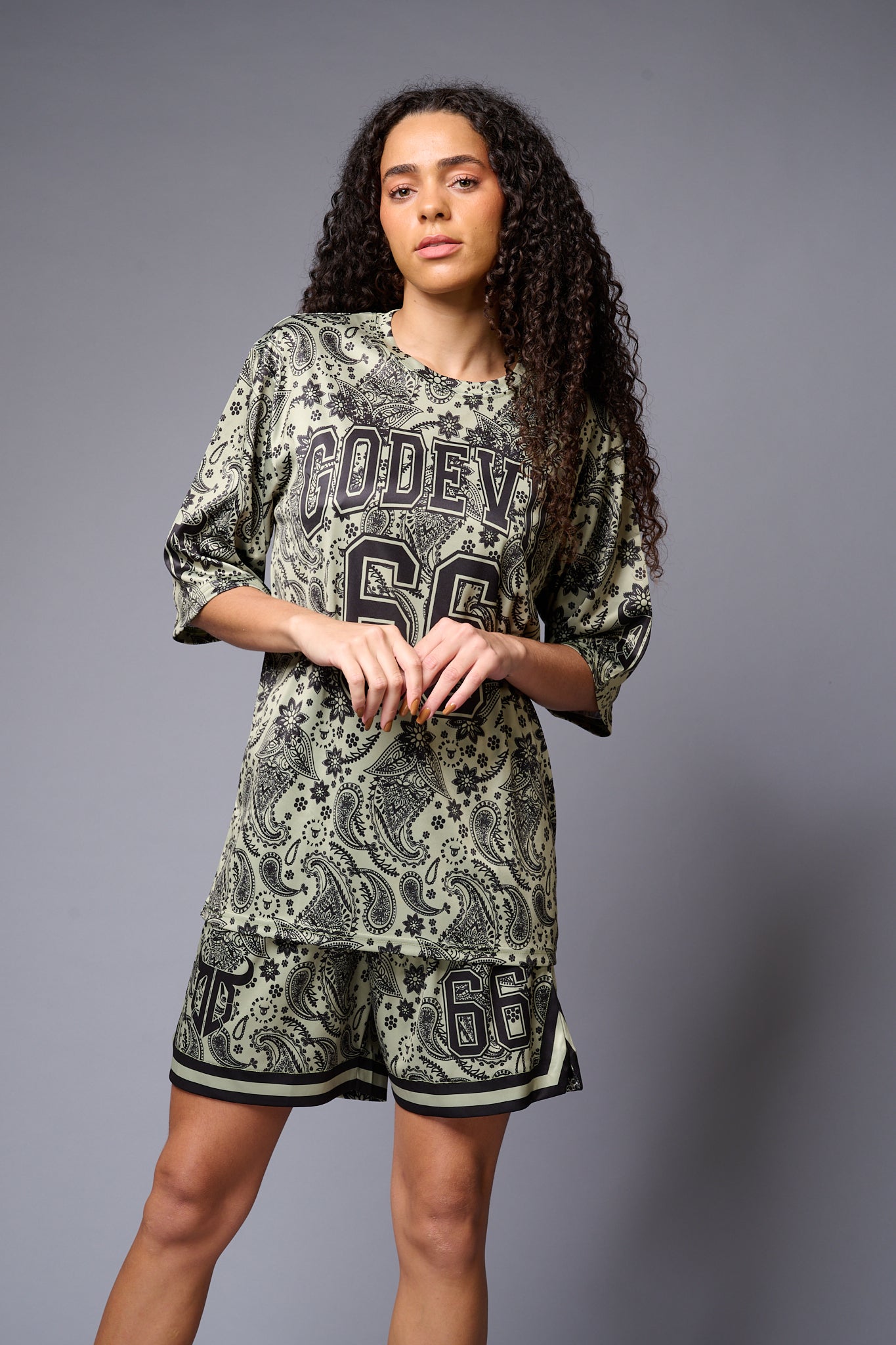 Go Devil 66 Printed Paisley Green & Black Co-ord Set for Women - Go Devil