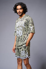 Go Devil 66 Printed Paisley Green & White Co-ord Set for Men - Go Devil