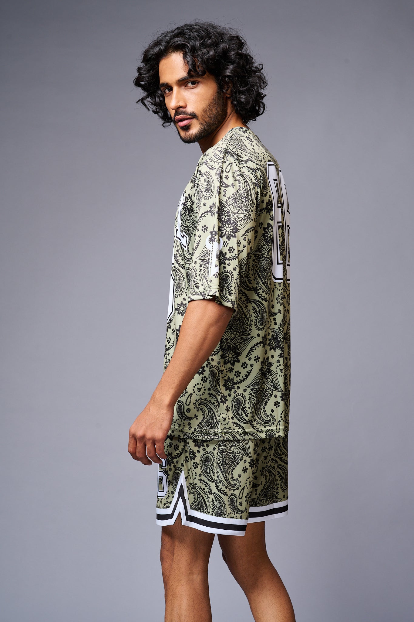 Go Devil 66 Printed Paisley Green & White Co-ord Set for Men - Go Devil