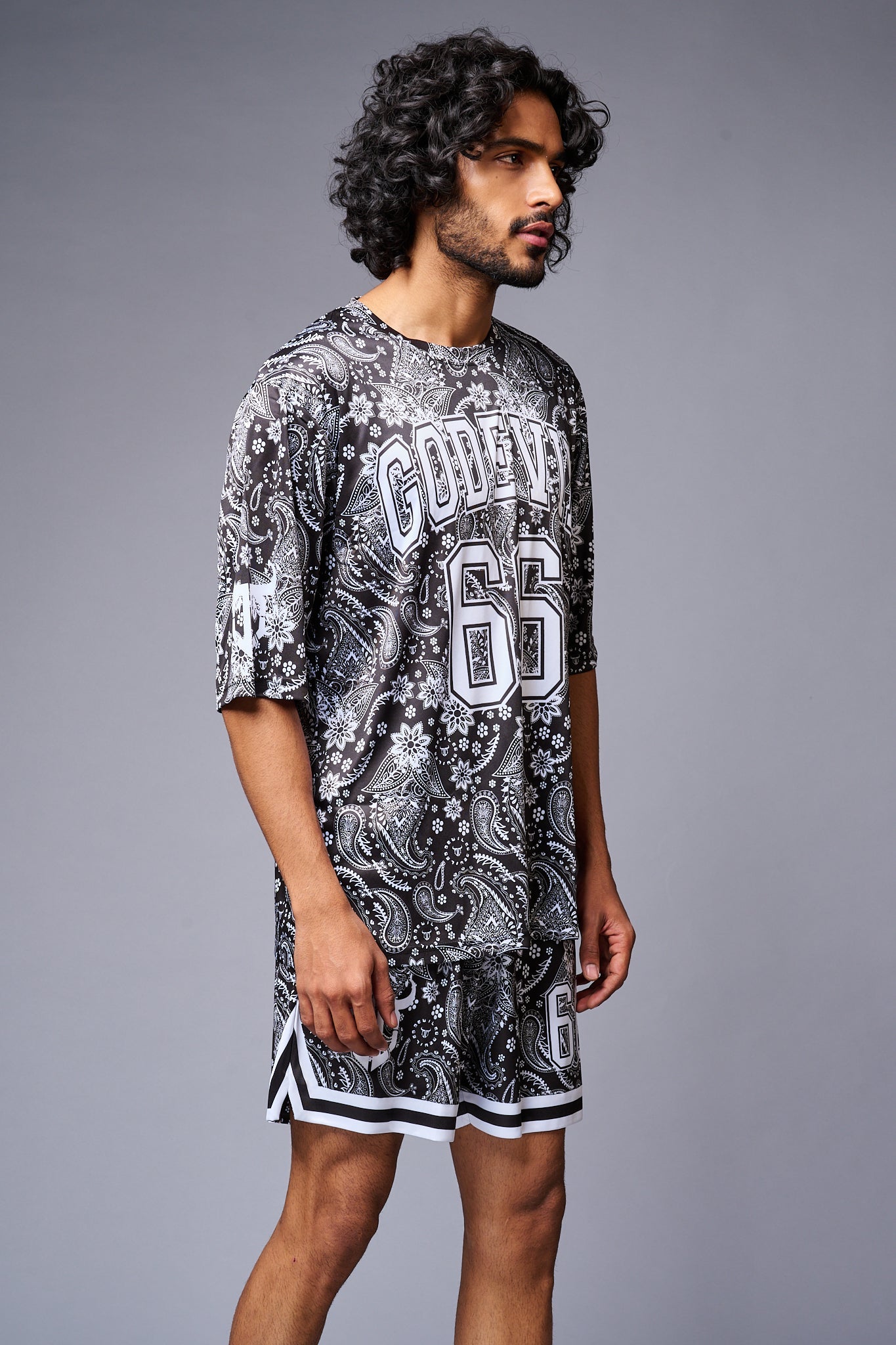 Go Devil 66 Printed Paisley White & Black Co-ord Set for Men - Go Devil