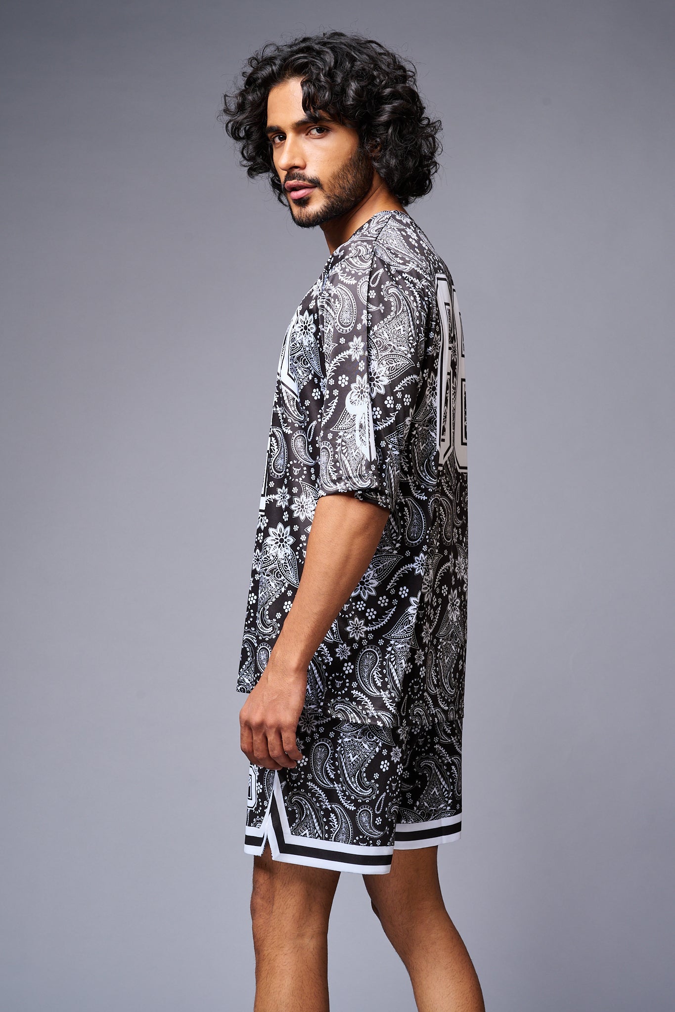 Go Devil 66 Printed Paisley White & Black Co-ord Set for Men - Go Devil