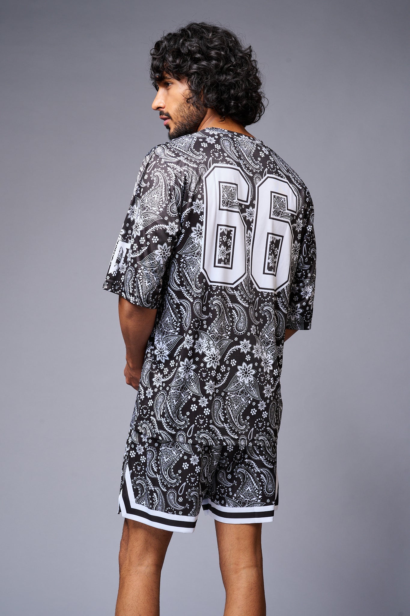 Go Devil 66 Printed Paisley White & Black Co-ord Set for Men - Go Devil