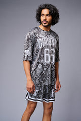 Go Devil 66 Printed Paisley White & Black Co-ord Set for Men - Go Devil