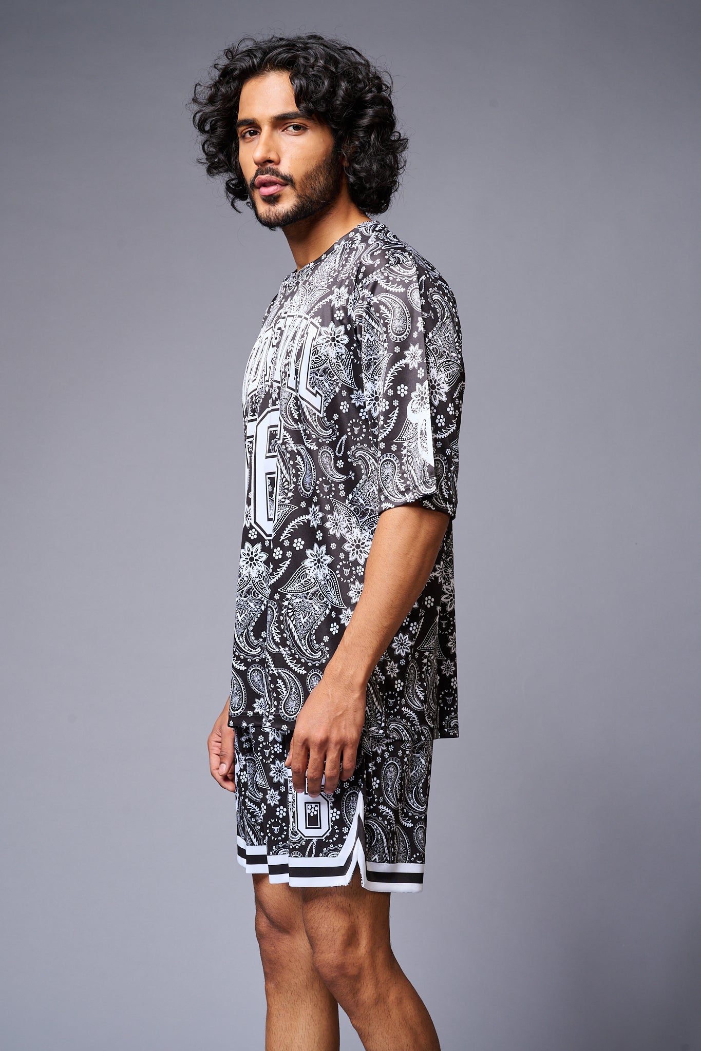 Go Devil 66 Printed Paisley White & Black Co-ord Set for Men - Go Devil