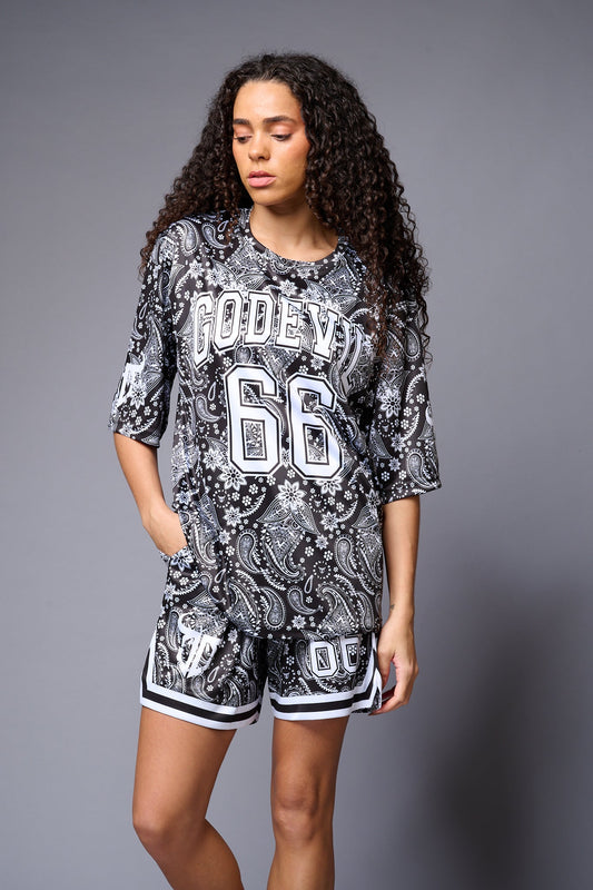 Go Devil 66 Printed Paisley White & Black Co-ord Set for Women - Go Devil 1365