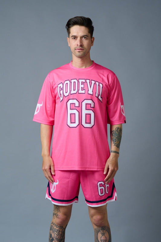 Go Devil 66 Printed Pink Polyester Co-ord Set for Men - Go Devil 853