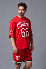 Go Devil 66 Printed Red Polyester Co-ord Set for Men - Go Devil