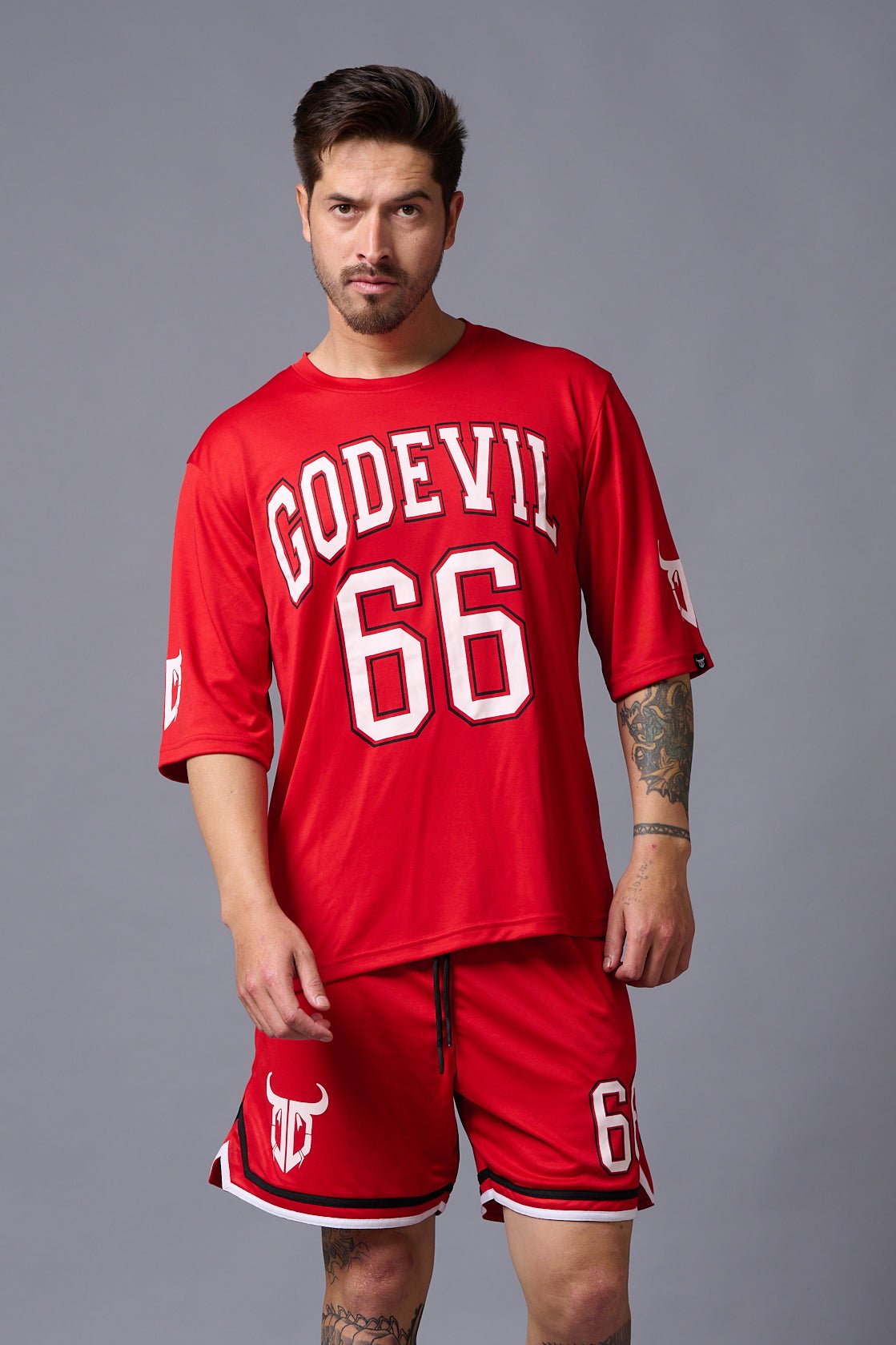 Go Devil 66 Printed Red Polyester Co-ord Set for Men - Go Devil