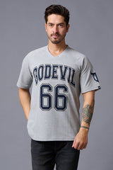 Go Devil 66 Printed V Neck Oversized T-Shirt for Men - Go Devil