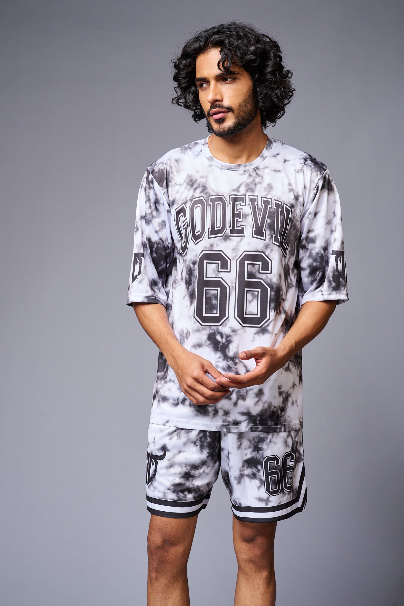 Go Devil 66 Printed White & Black Tie Dye Co-ord Set for Men - Go Devil