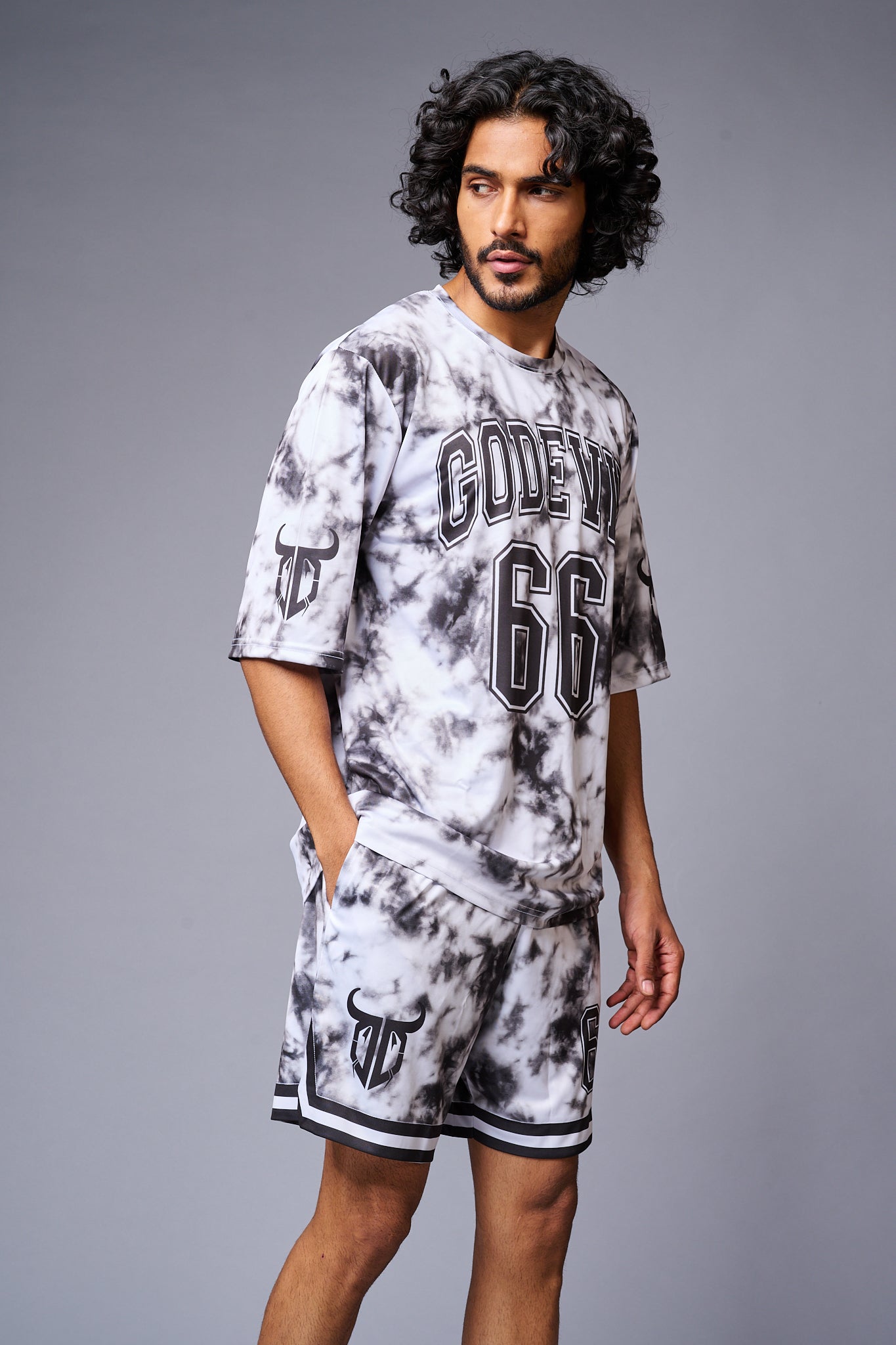 Go Devil 66 Printed White & Black Tie Dye Co-ord Set for Men - Go Devil