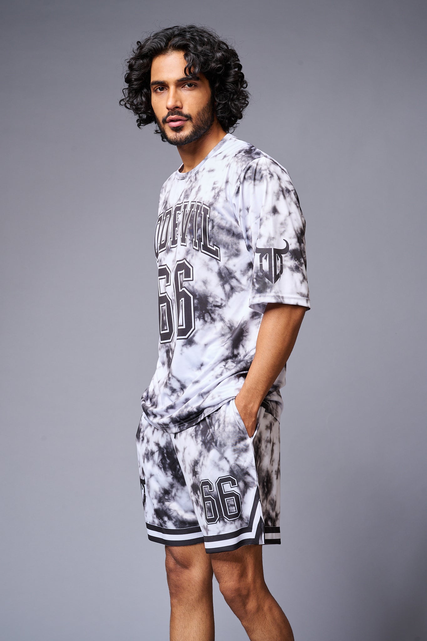 Go Devil 66 Printed White & Black Tie Dye Co-ord Set for Men - Go Devil