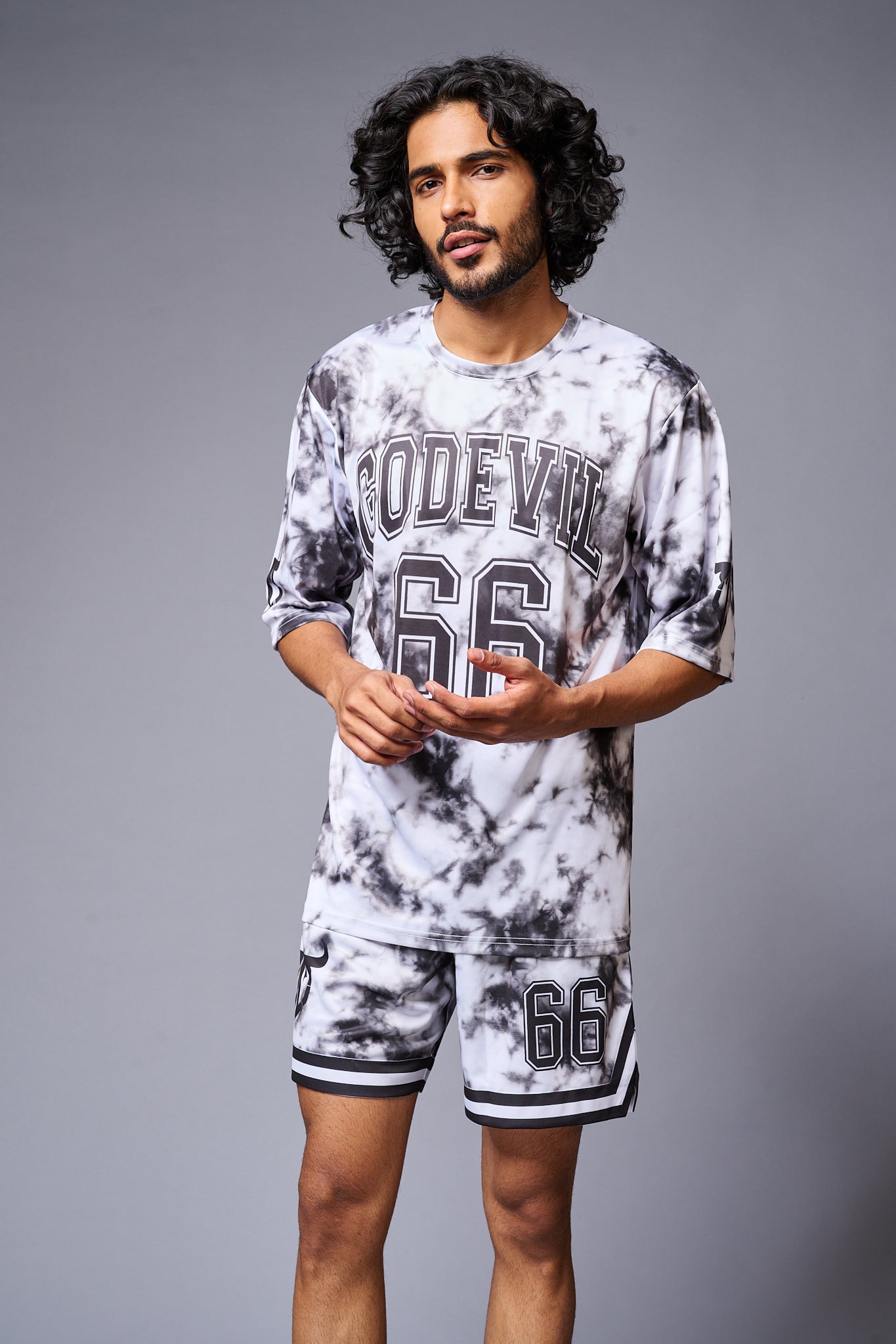 Go Devil 66 Printed White & Black Tie Dye Co-ord Set for Men - Go Devil