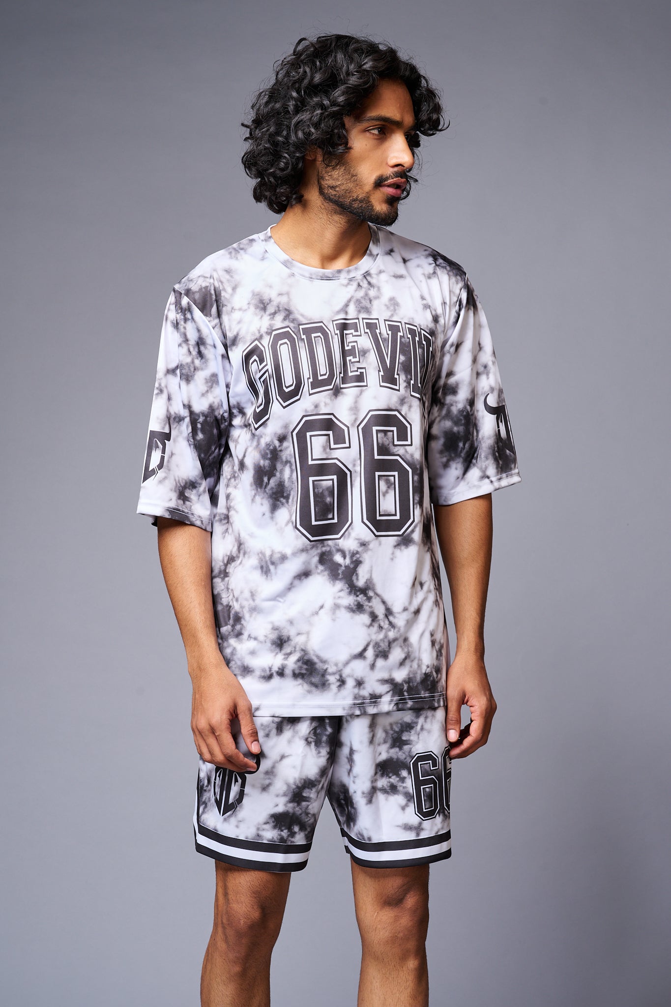 Go Devil 66 Printed White & Black Tie Dye Co-ord Set for Men - Go Devil