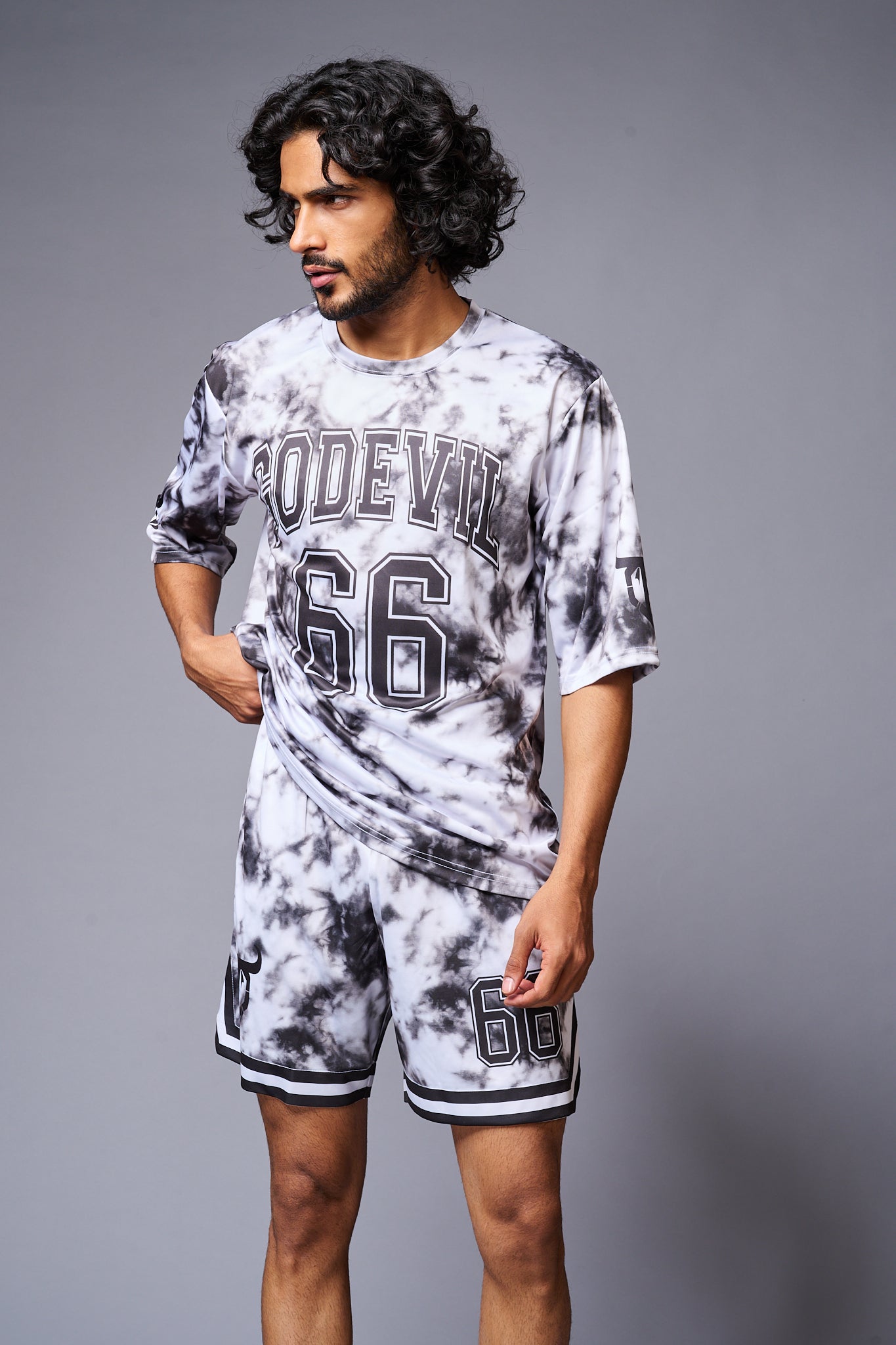 Go Devil 66 Printed White & Black Tie Dye Co-ord Set for Men - Go Devil