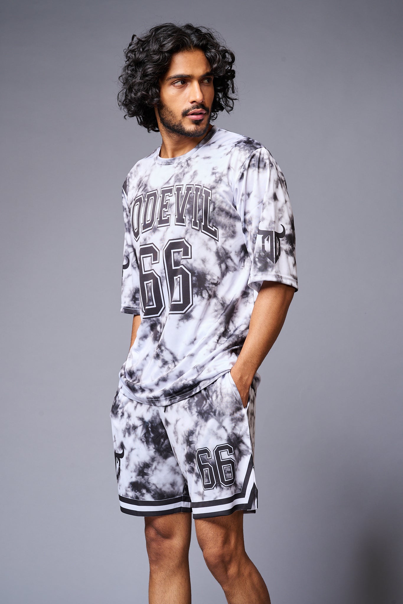 Go Devil 66 Printed White & Black Tie Dye Co-ord Set for Men - Go Devil