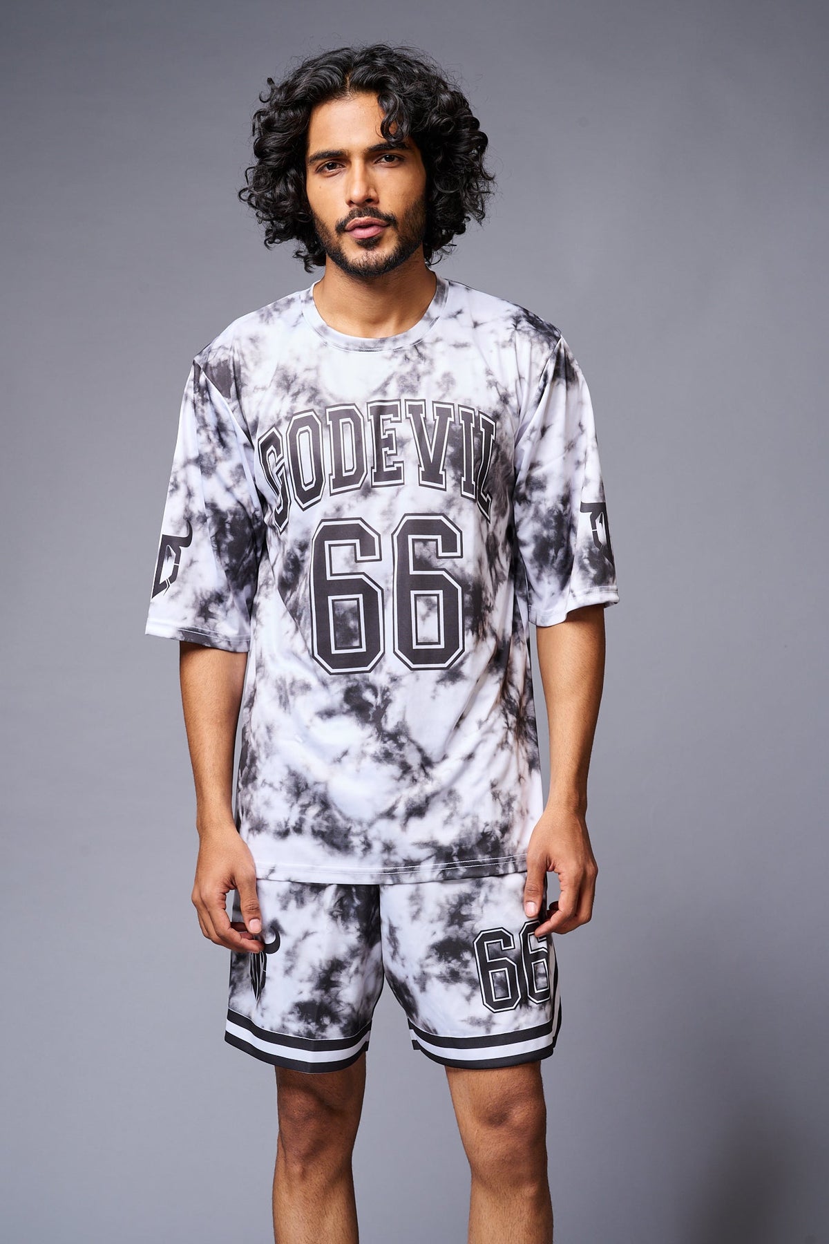 Go Devil 66 Printed White & Black Tie Dye Co-ord Set for Men - Go Devil