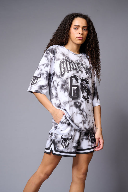 Go Devil 66 Printed White & Black Tie Dye Co-ord Set for Women - Go Devil 1365