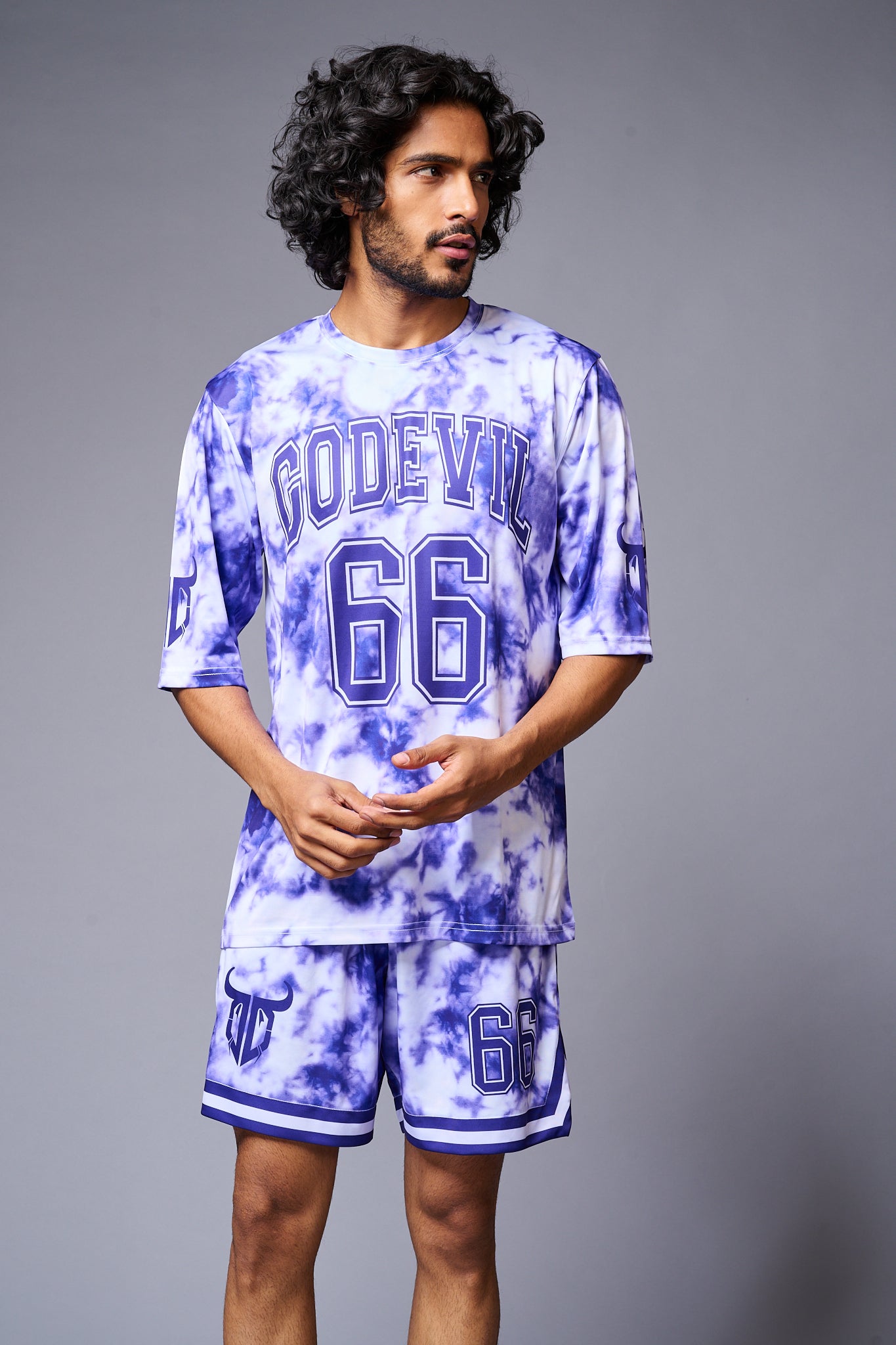 Go Devil 66 Printed White & Blue Tie Dye Co-ord Set for Men - Go Devil