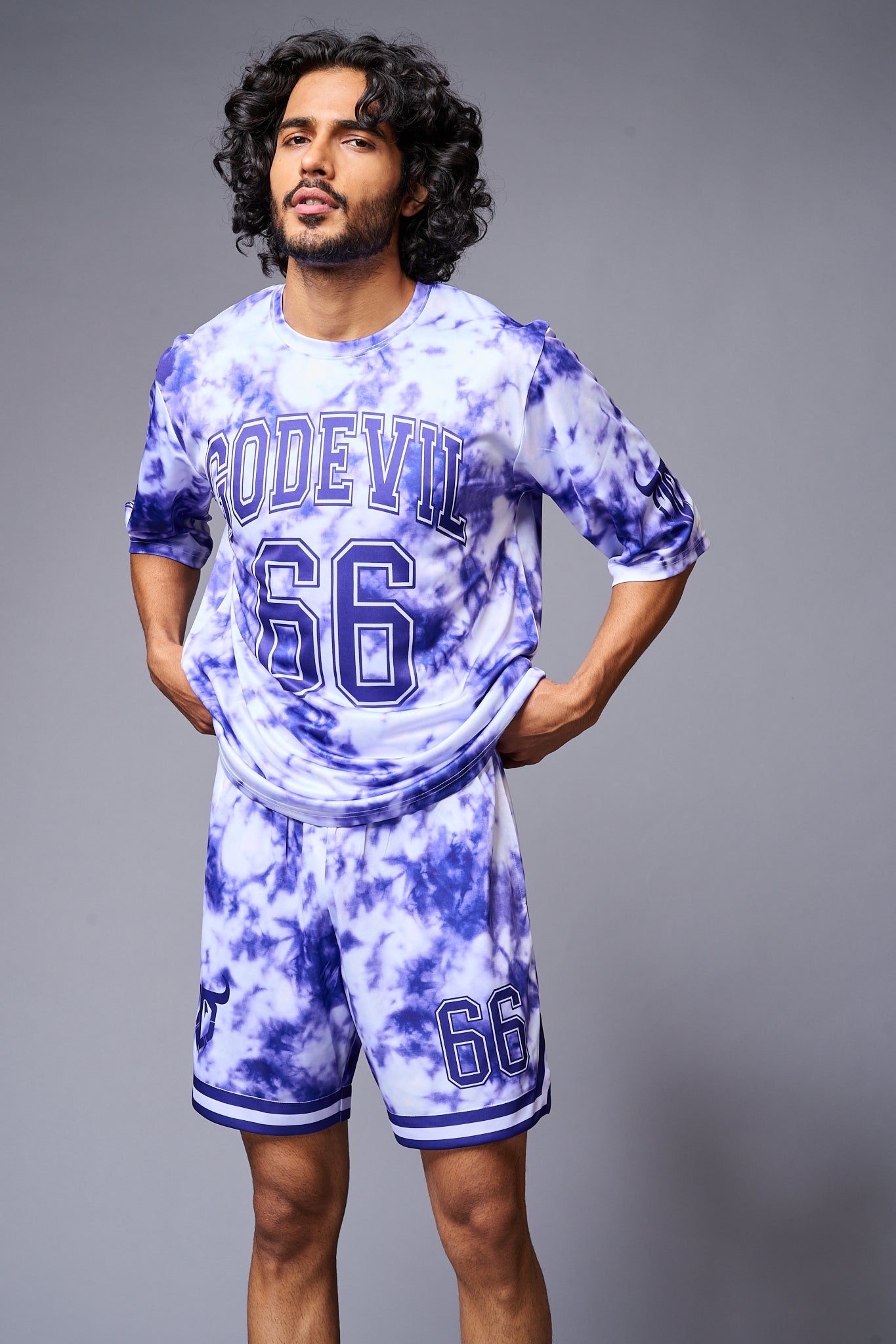 Go Devil 66 Printed White & Blue Tie Dye Co-ord Set for Men - Go Devil