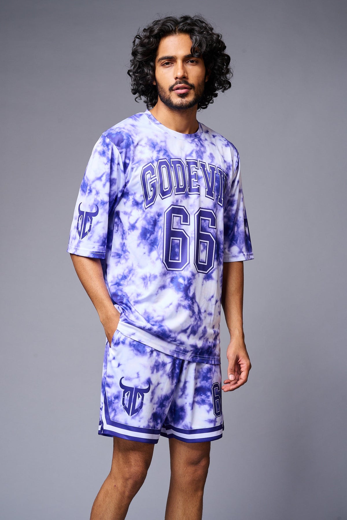 Go Devil 66 Printed White & Blue Tie Dye Co-ord Set for Men - Go Devil