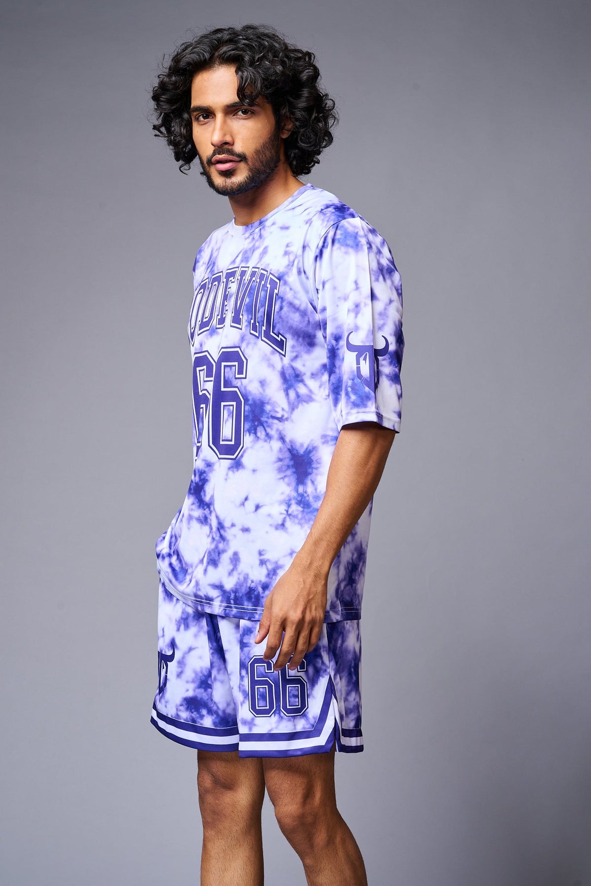 Go Devil 66 Printed White & Blue Tie Dye Co-ord Set for Men - Go Devil