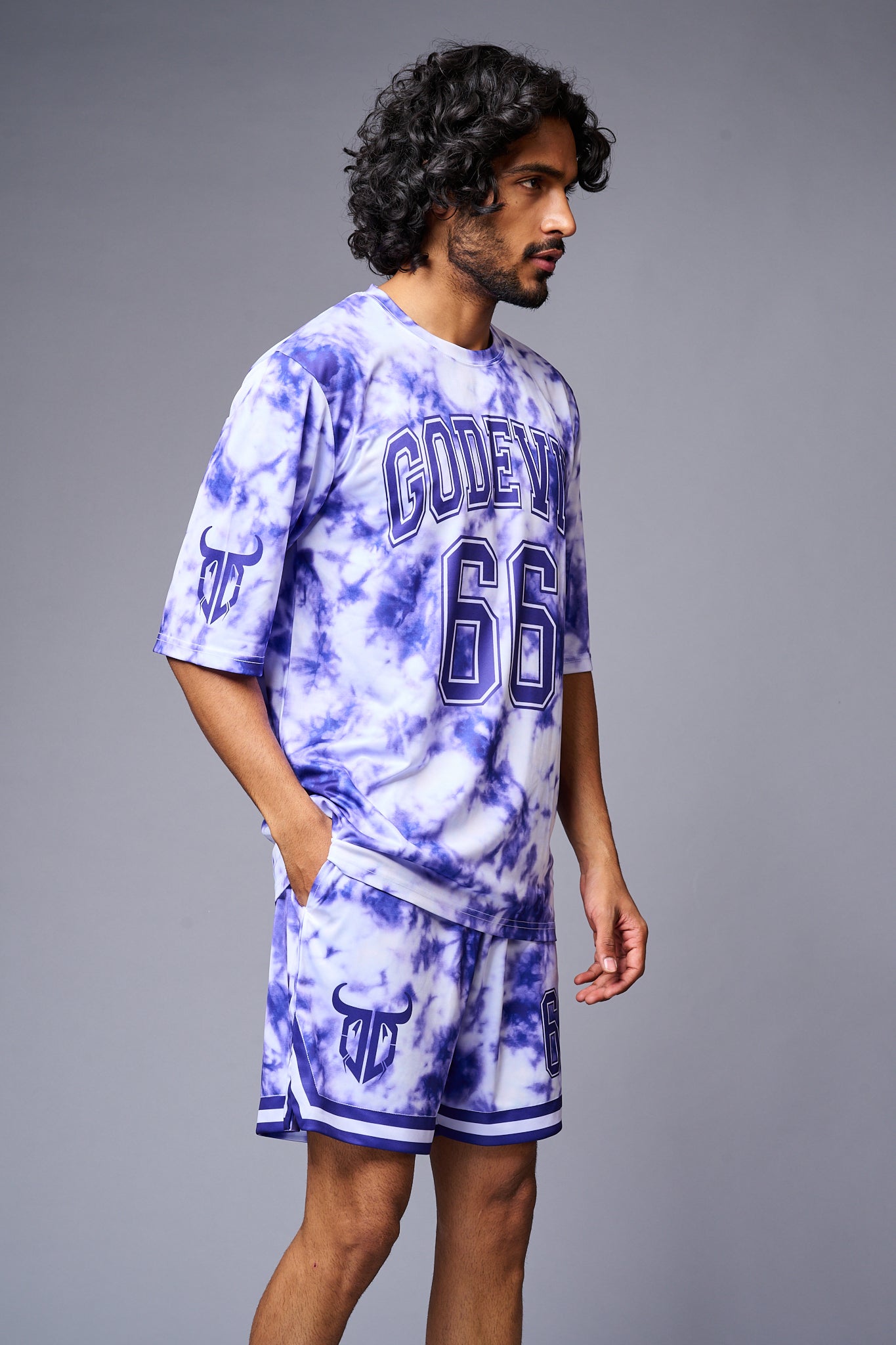 Go Devil 66 Printed White & Blue Tie Dye Co-ord Set for Men - Go Devil