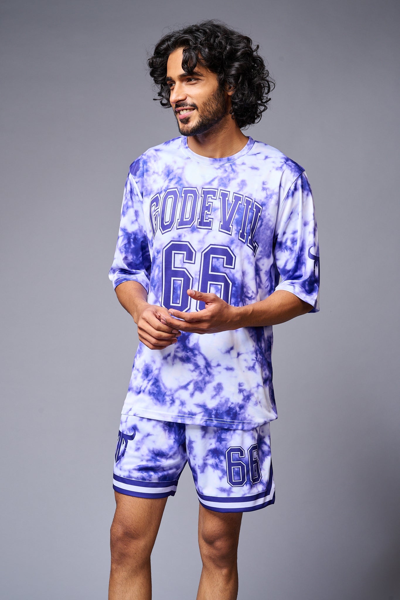 Go Devil 66 Printed White & Blue Tie Dye Co-ord Set for Men - Go Devil