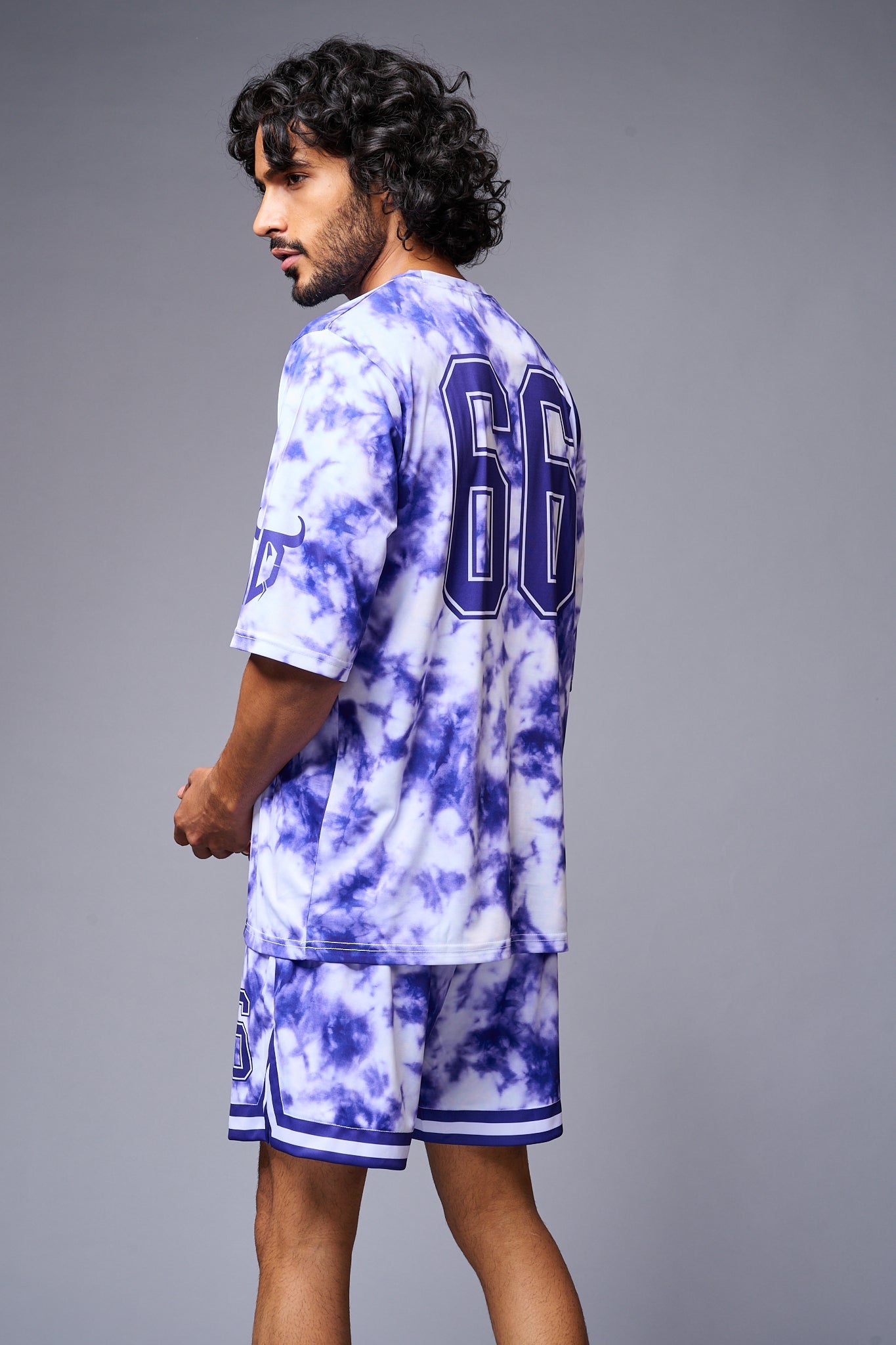 Go Devil 66 Printed White & Blue Tie Dye Co-ord Set for Men - Go Devil