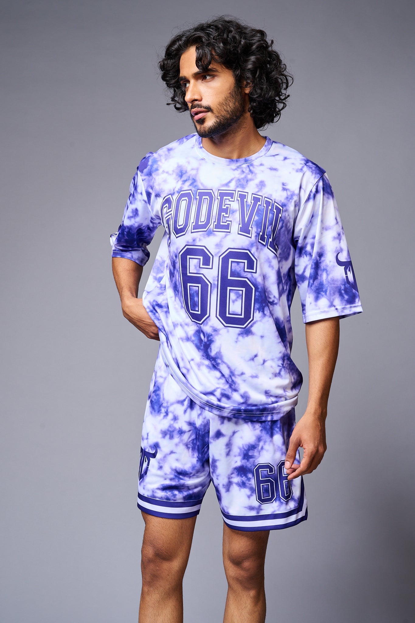 Go Devil 66 Printed White & Blue Tie Dye Co-ord Set for Men - Go Devil
