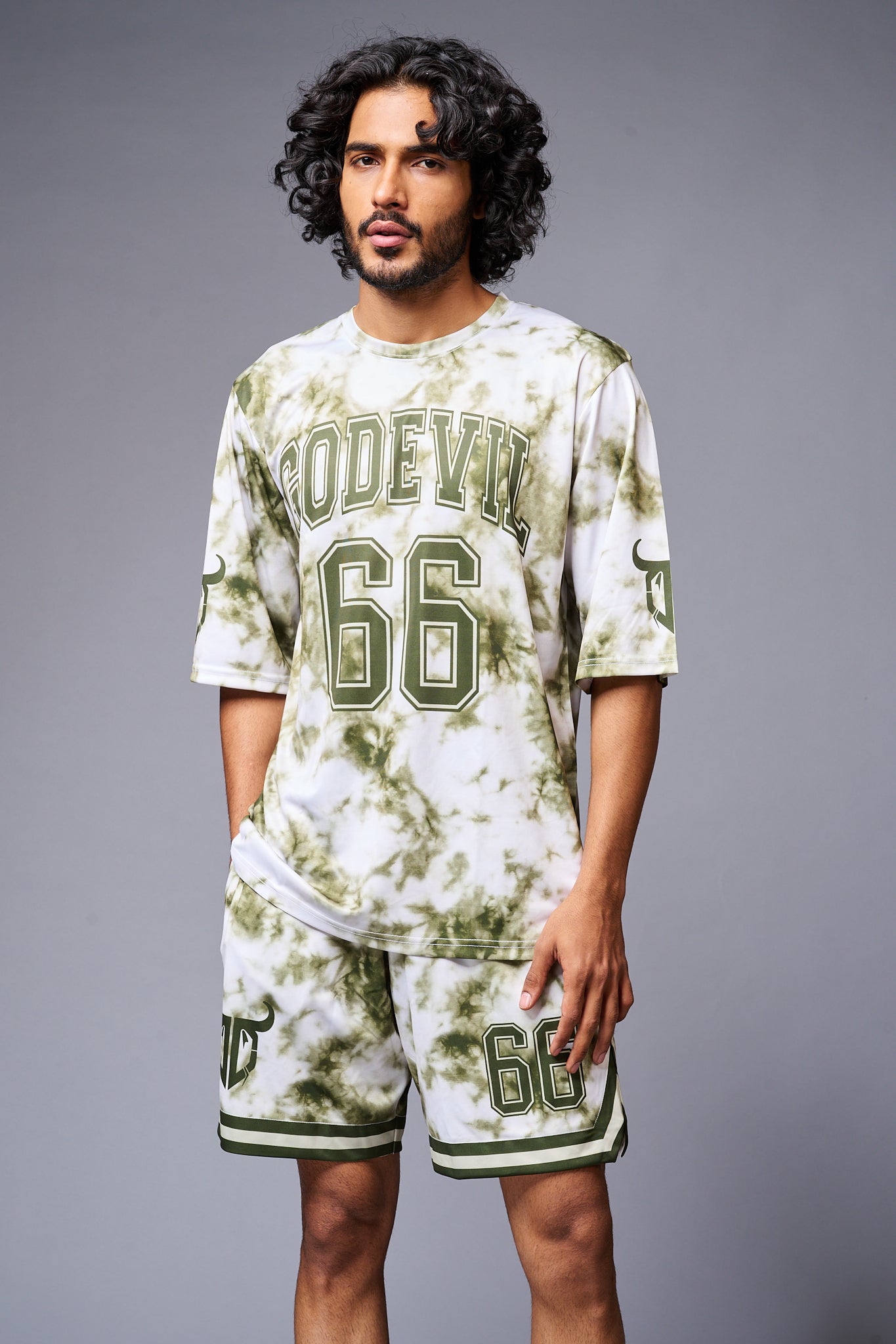 Go Devil 66 Printed White & GreenTie Dye Co-ord Set for Men - Go Devil