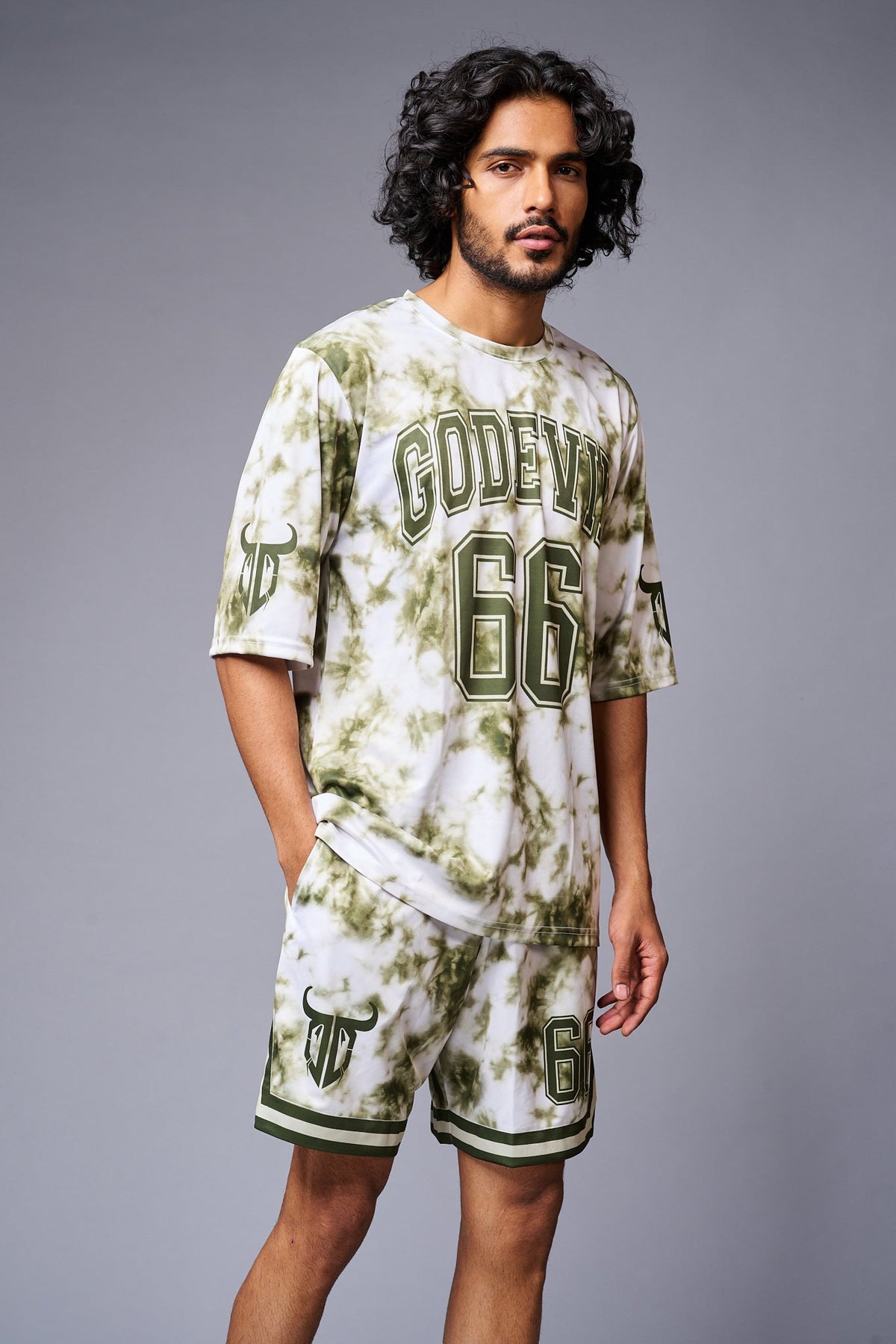 Go Devil 66 Printed White & GreenTie Dye Co-ord Set for Men - Go Devil