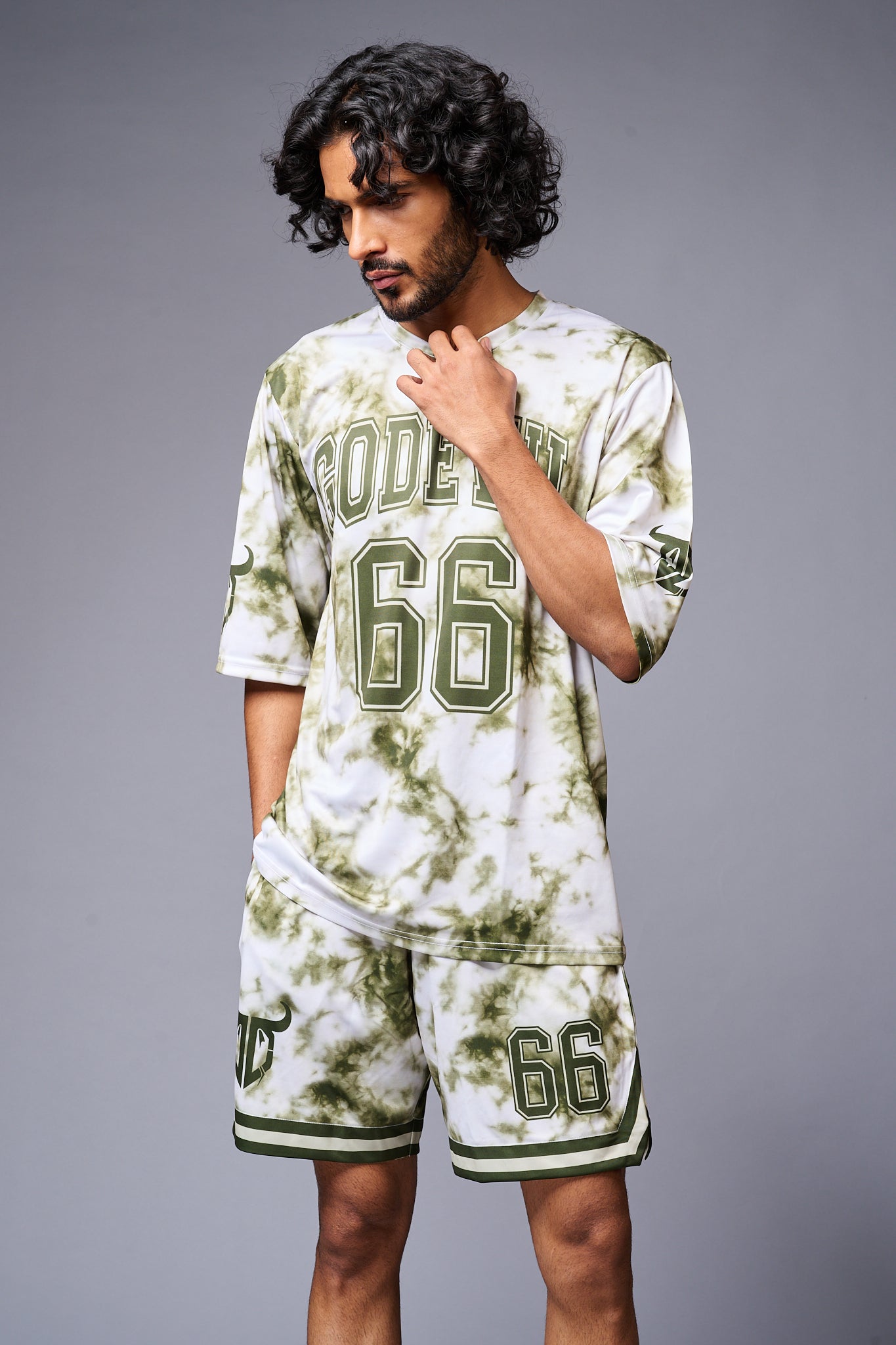 Go Devil 66 Printed White & GreenTie Dye Co-ord Set for Men - Go Devil