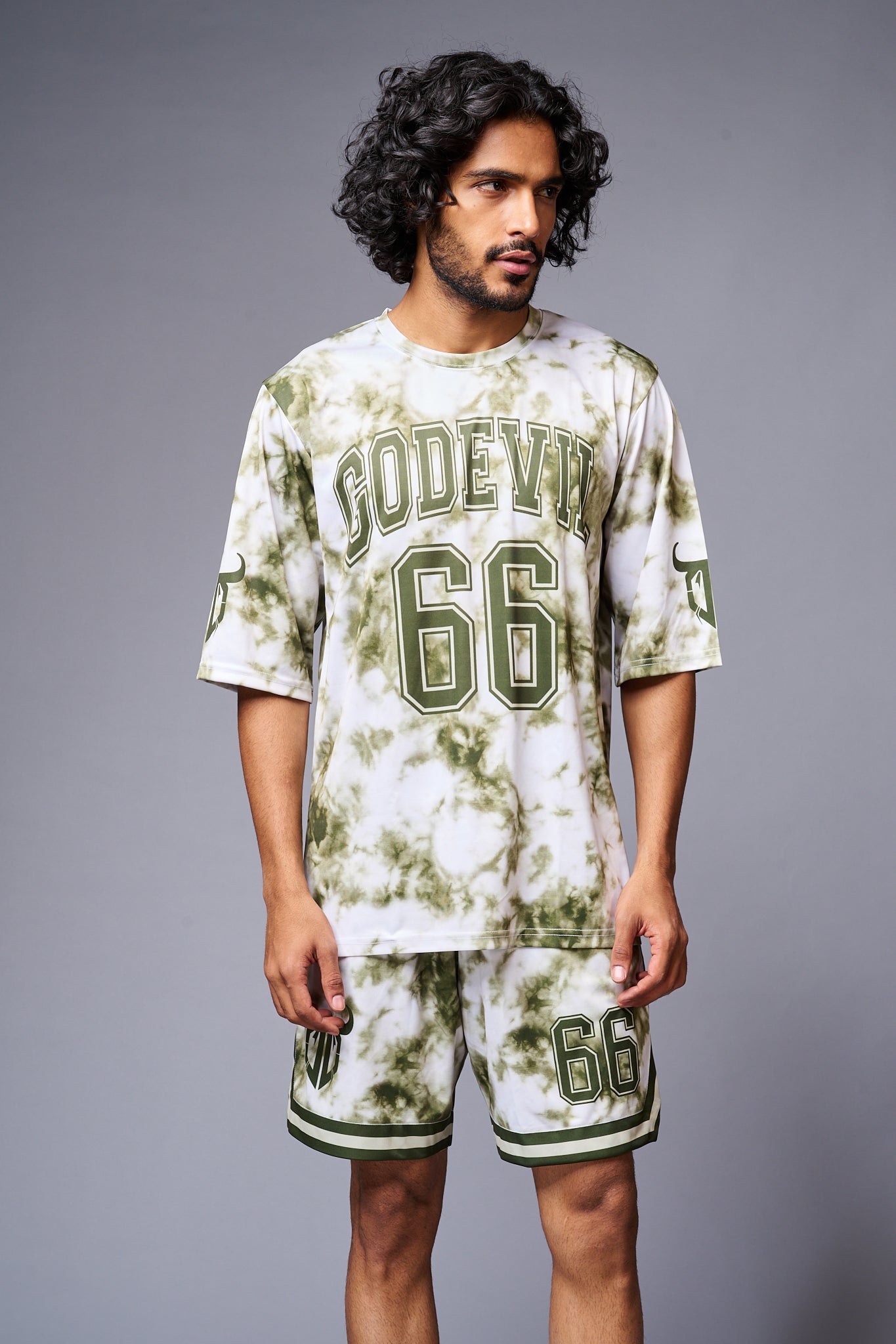 Go Devil 66 Printed White & GreenTie Dye Co-ord Set for Men - Go Devil