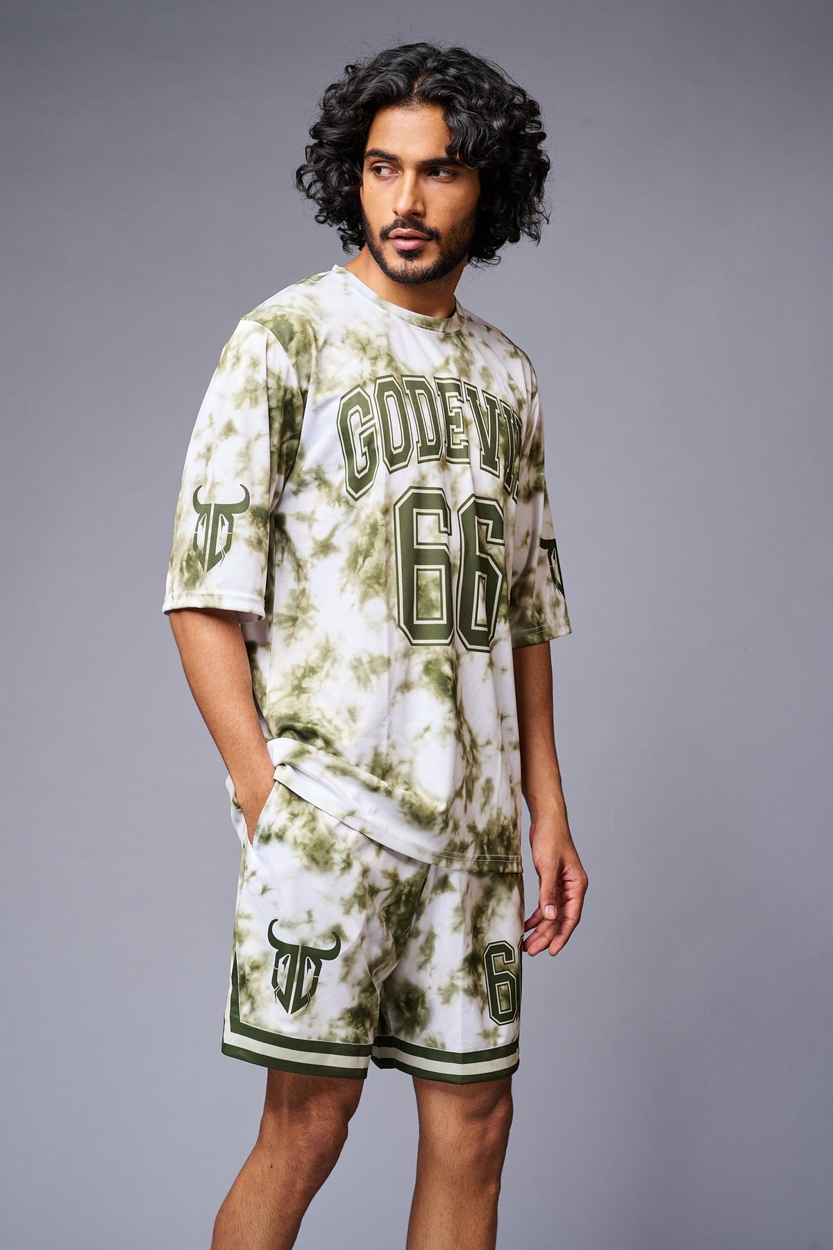 Go Devil 66 Printed White & GreenTie Dye Co-ord Set for Men - Go Devil