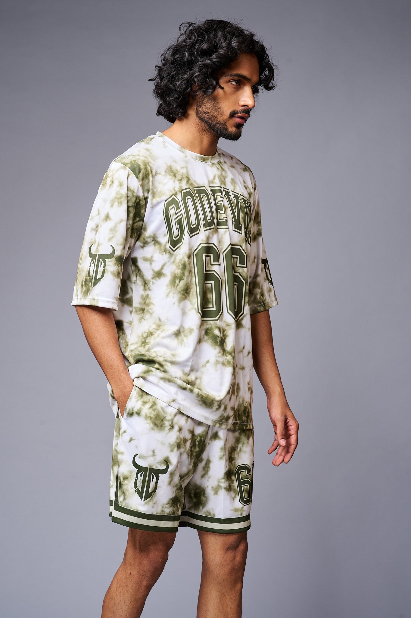 Go Devil 66 Printed White & GreenTie Dye Co-ord Set for Men - Go Devil