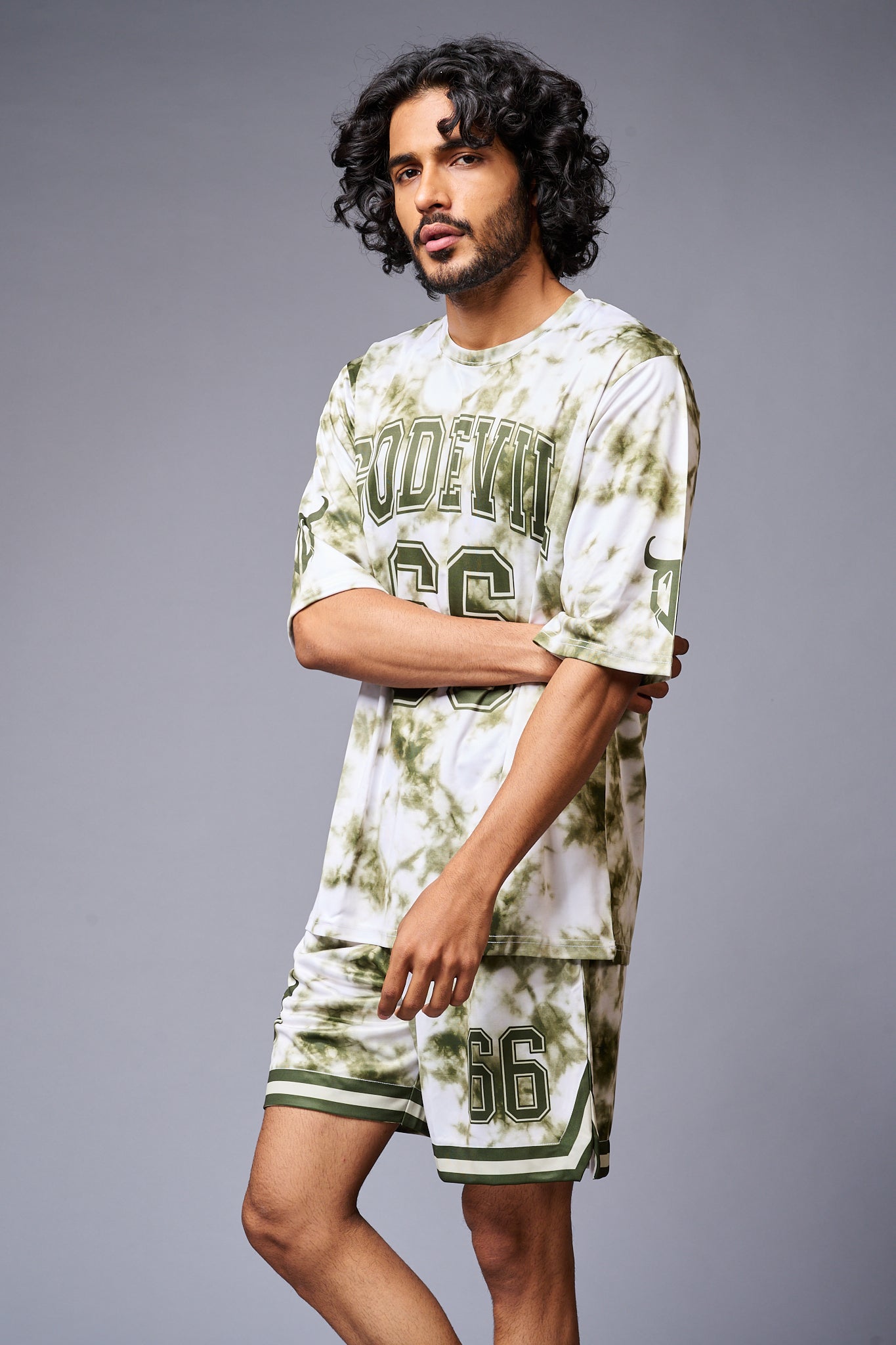 Go Devil 66 Printed White & GreenTie Dye Co-ord Set for Men - Go Devil