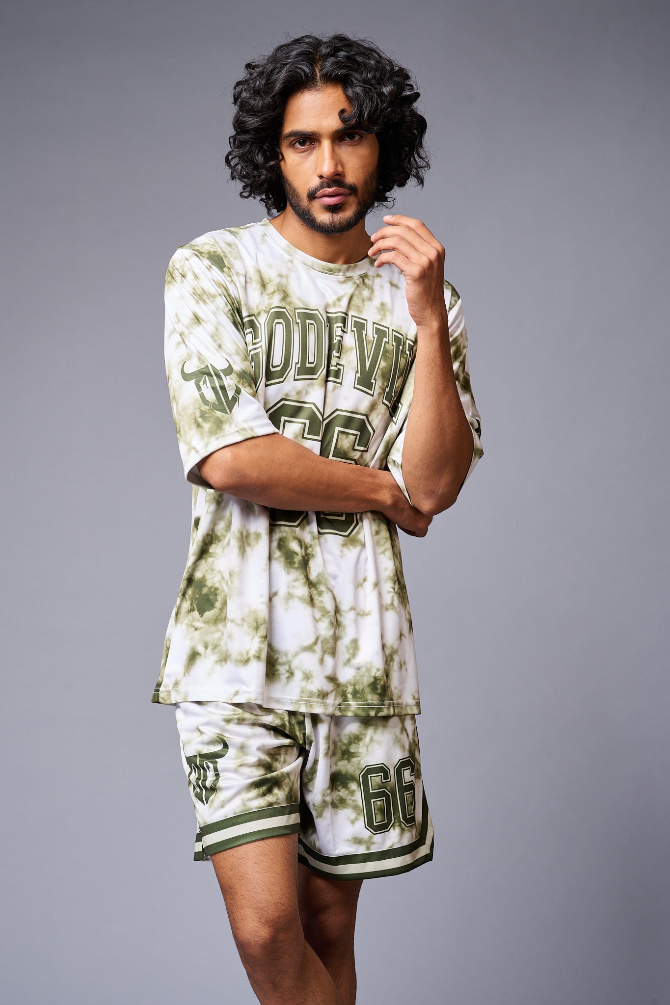 Go Devil 66 Printed White & GreenTie Dye Co-ord Set for Men - Go Devil